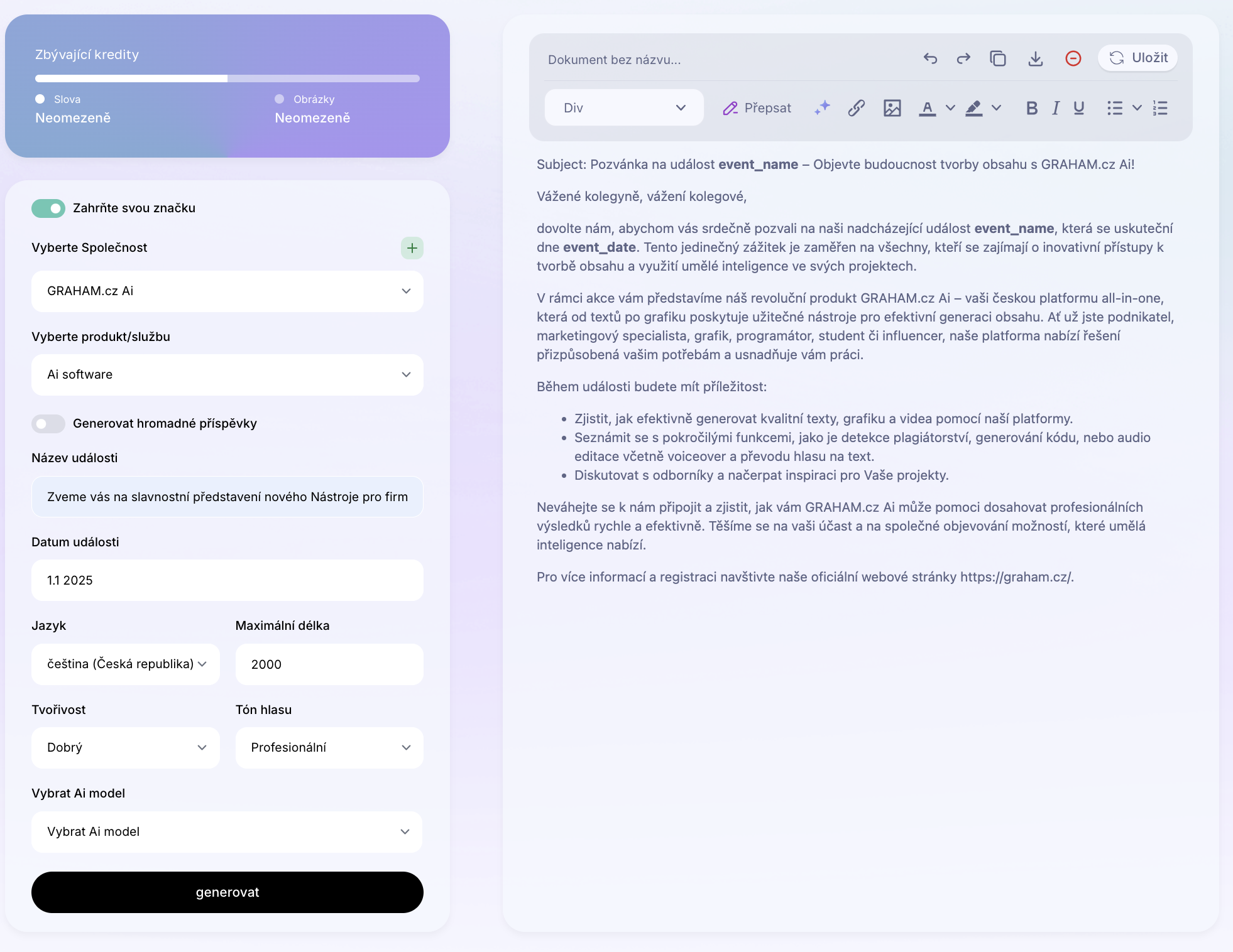 Ai Šablona: Generátor pozvánky v emailu. Jak vytvořit emailovou pozvánku na cokoliv? Příklady použití