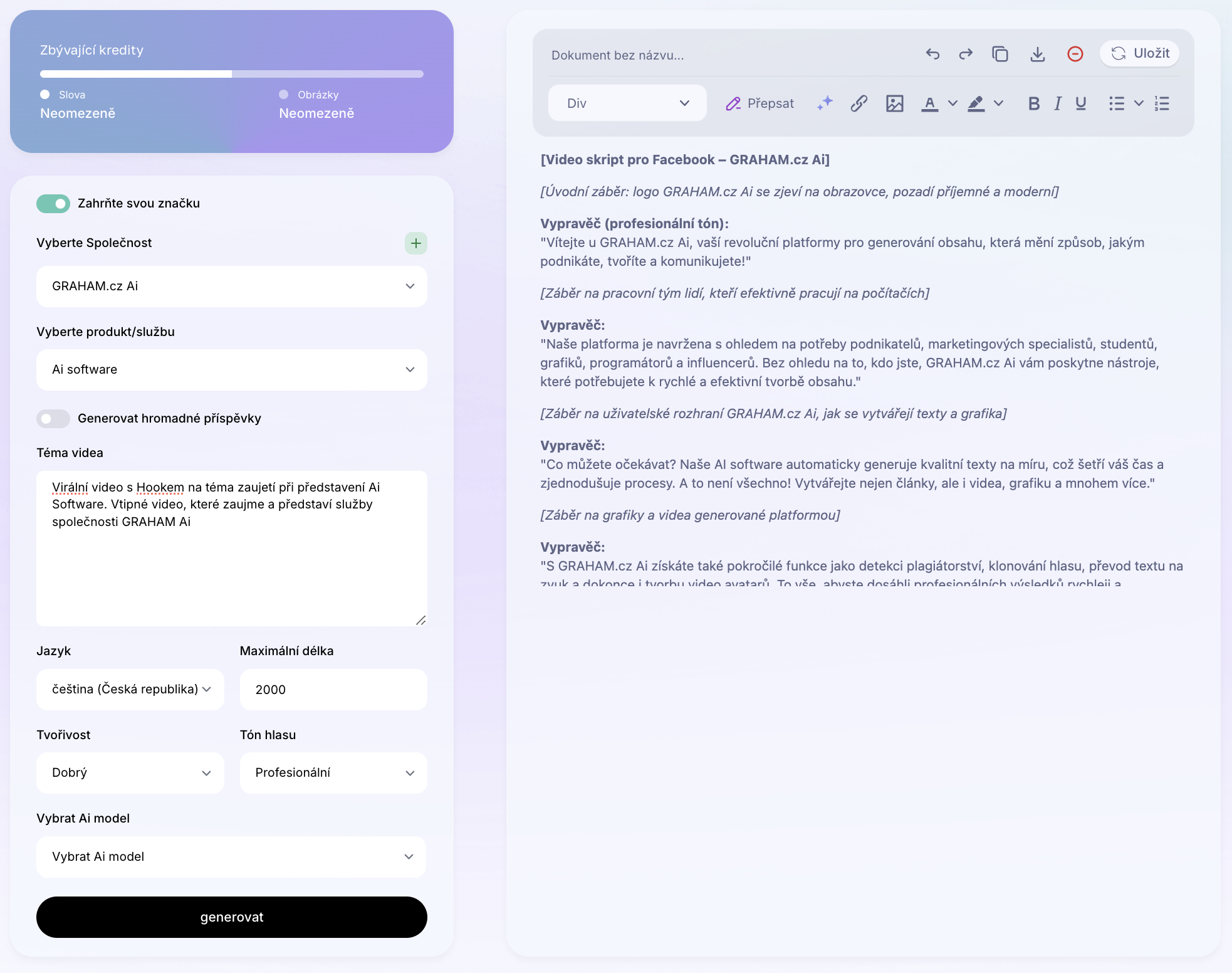 Ai Šablona: Generátor scriptů pro Facebook, TikTok, Instagram videa a reels. Jak vytvořit script na video a reels pro Facebook, TikTok, Instagram. Příklady použití