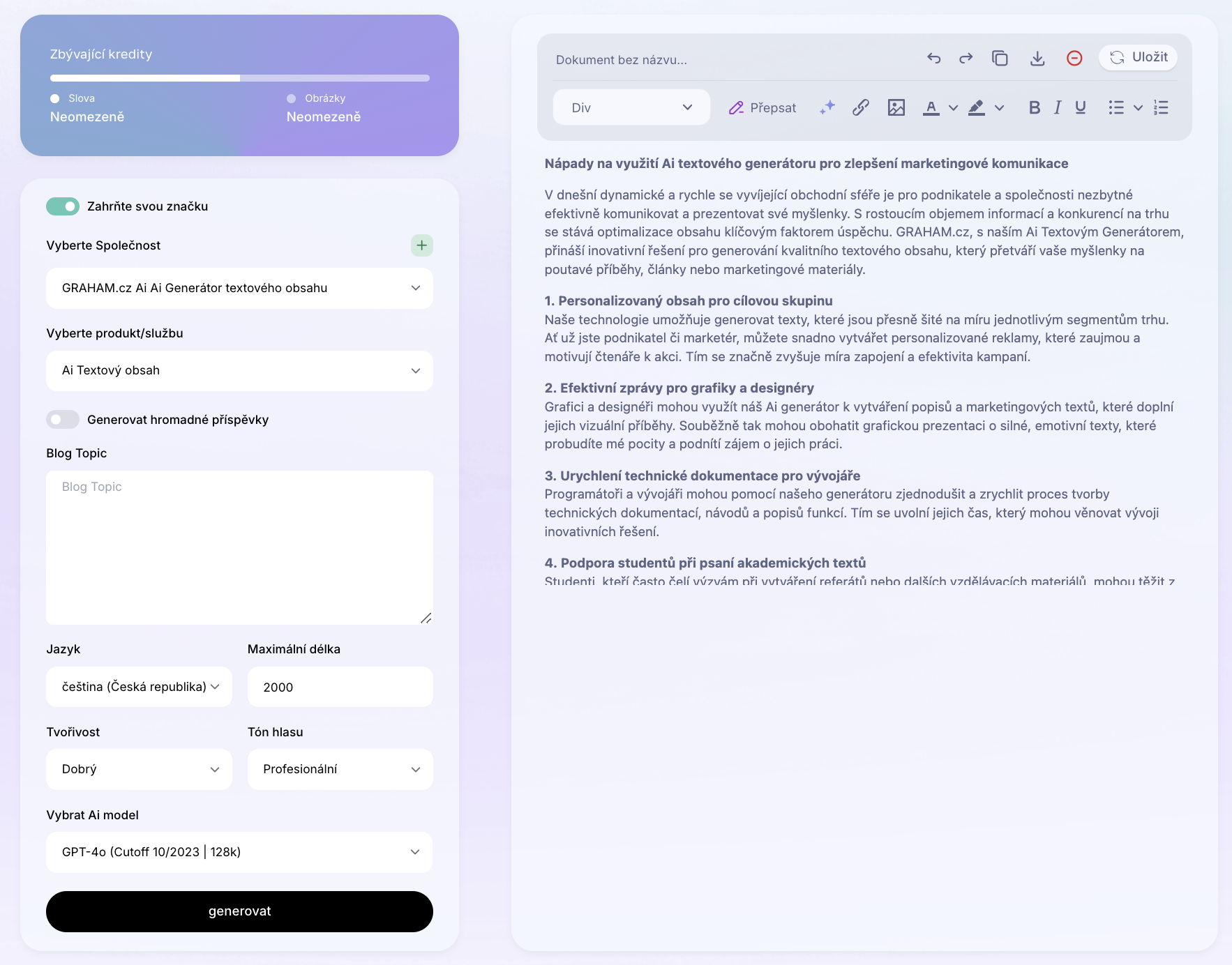 Ai Šablona: Generátor nápadů na blog a článek. Jak vymyslet nápady na blog články? Příklady použití