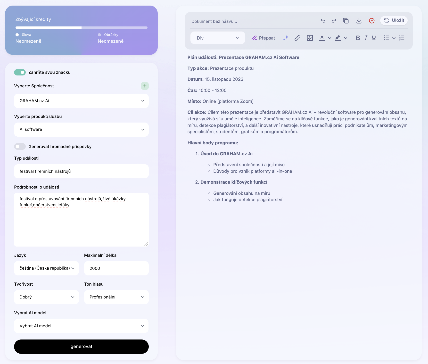 Ai Šablona: Generátor plánování události. Jak naplánovat událost nebo akci? Příklady použití